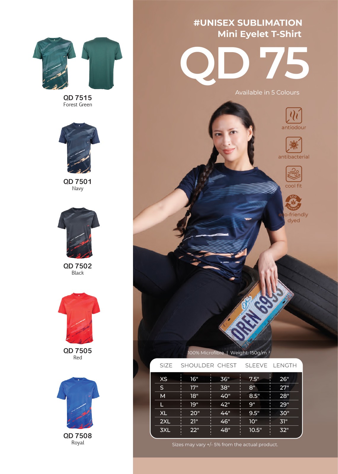 Dry Fit Sublimation Mini Eyelet Round Neck Short Sleeve T-shirt (Oren - QD75) (Unisex)