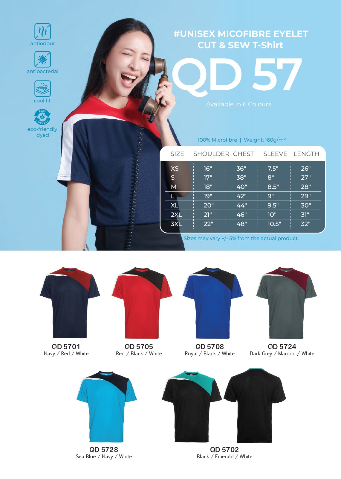 Dry Fit Microfiber Eyelet Round Neck Short Sleeve T-shirt (Oren - QD57) (Unisex)