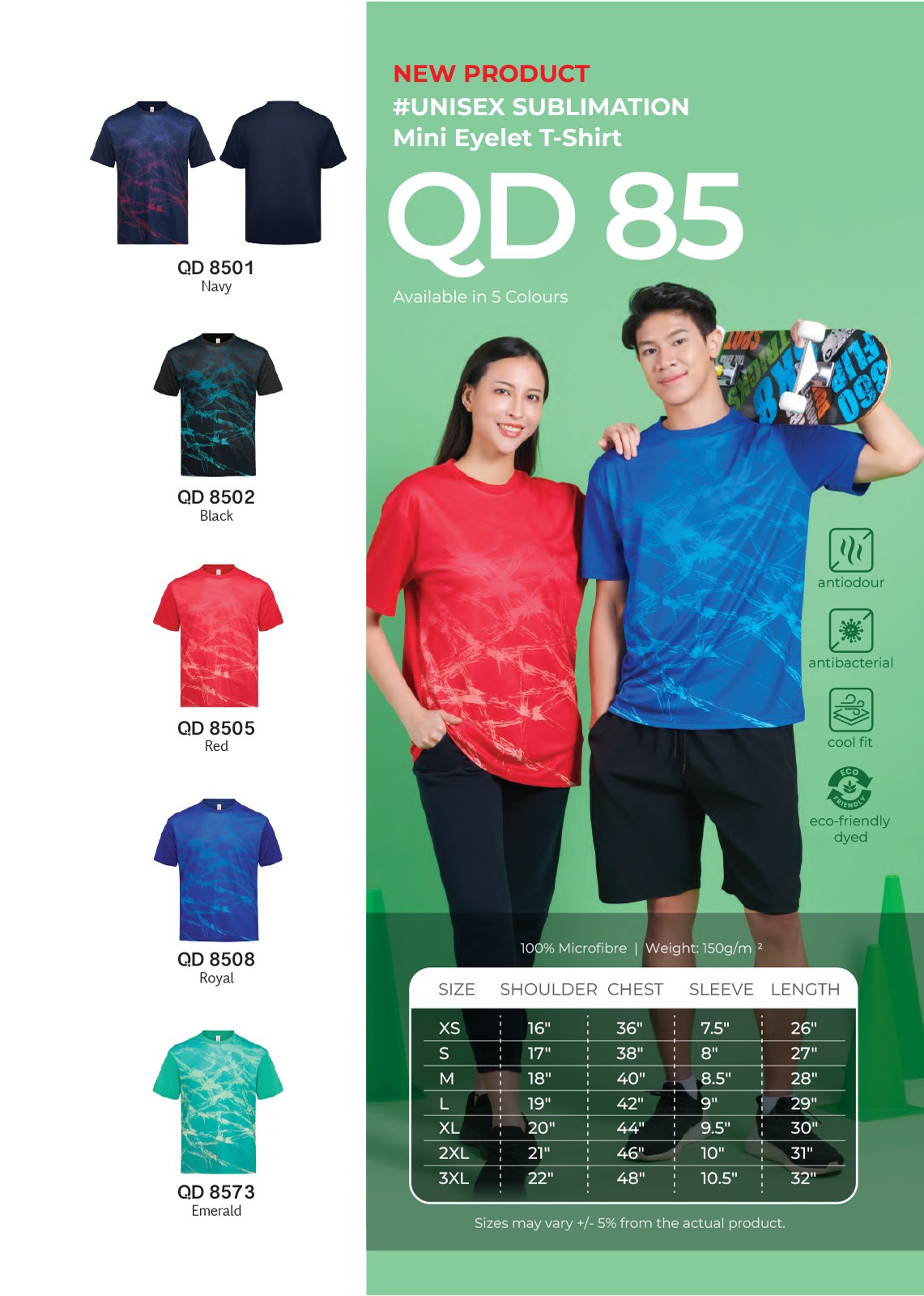 Dry Fit Sublimation Mini Eyelet Round Neck Short Sleeve T-shirt (Oren - QD85) (Unisex)