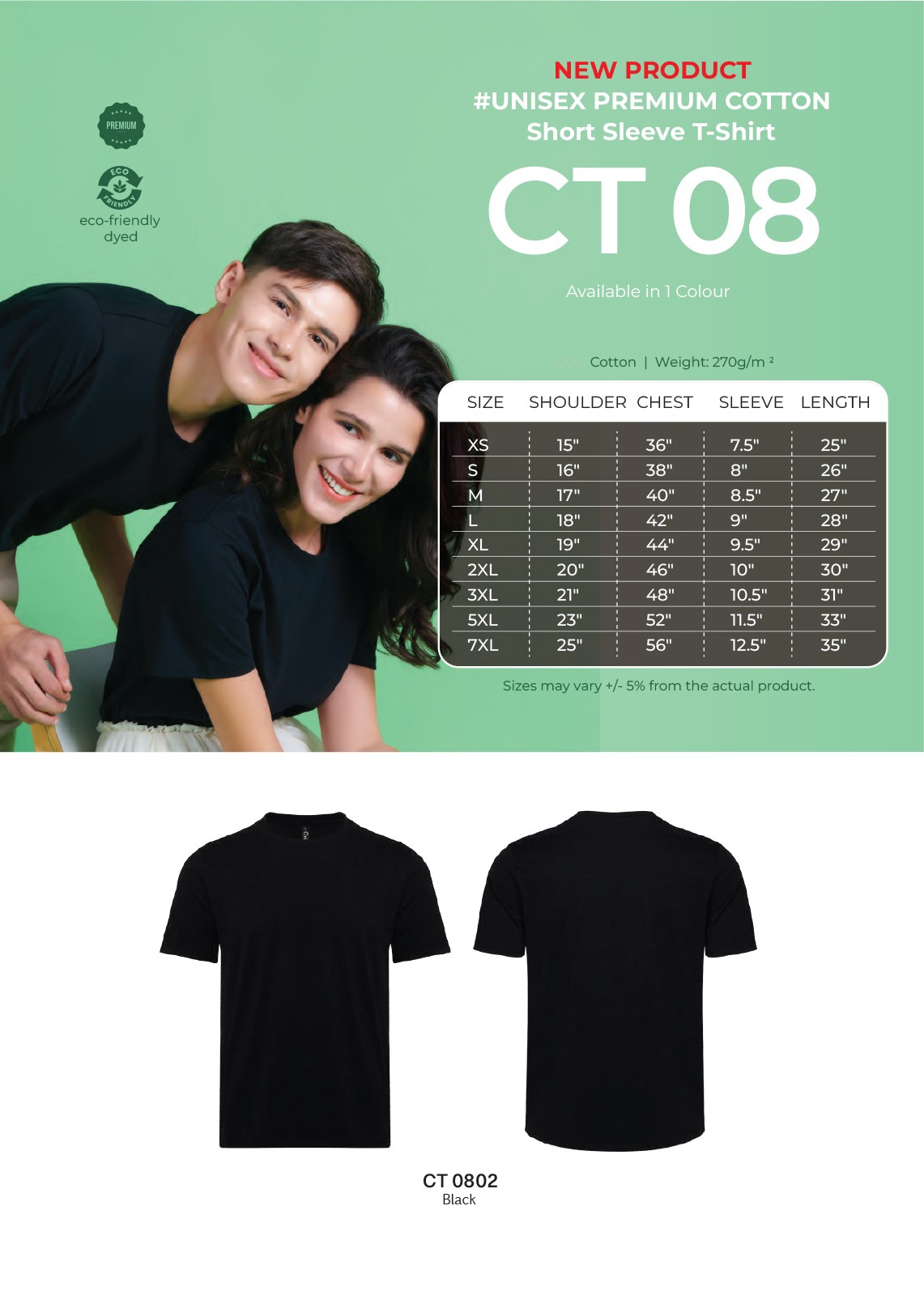 Premium Cotton Round Neck Short Sleeve T-shirt (Oren - CT08) (Unisex)