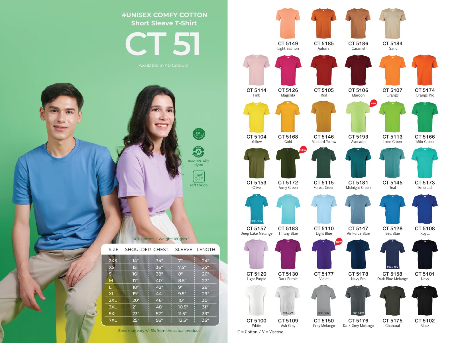 Cotton Round Neck Short Sleeve T-shirt (Oren - CT51) (Unisex)