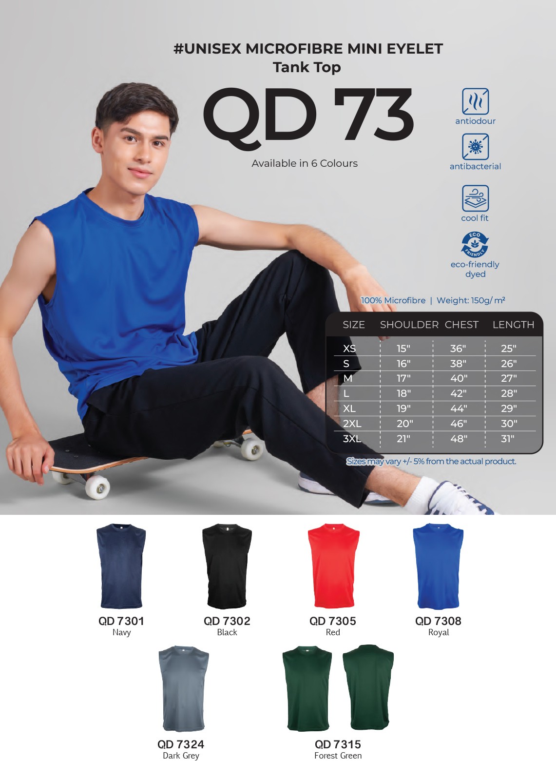 Dry Fit Mini Eyelet Round Neck Tank Top T-shirt (Oren - QD73) (Unisex)
