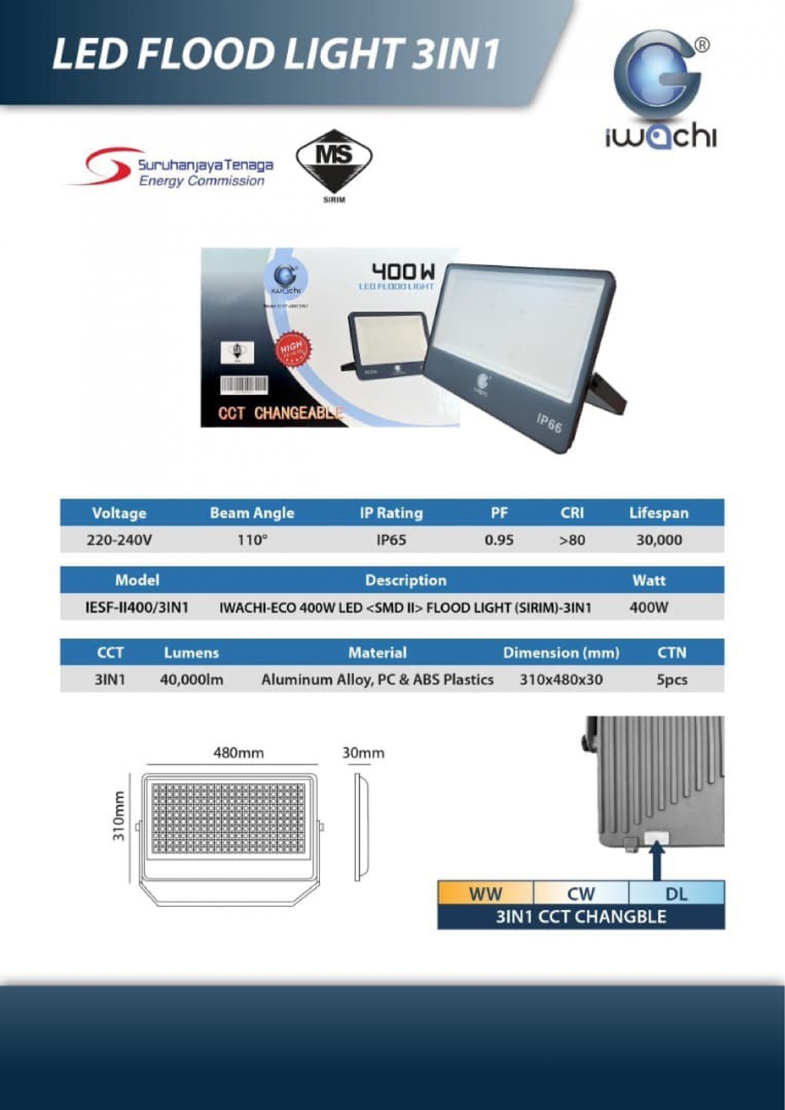 Iwachi LED Floodlight 3in1