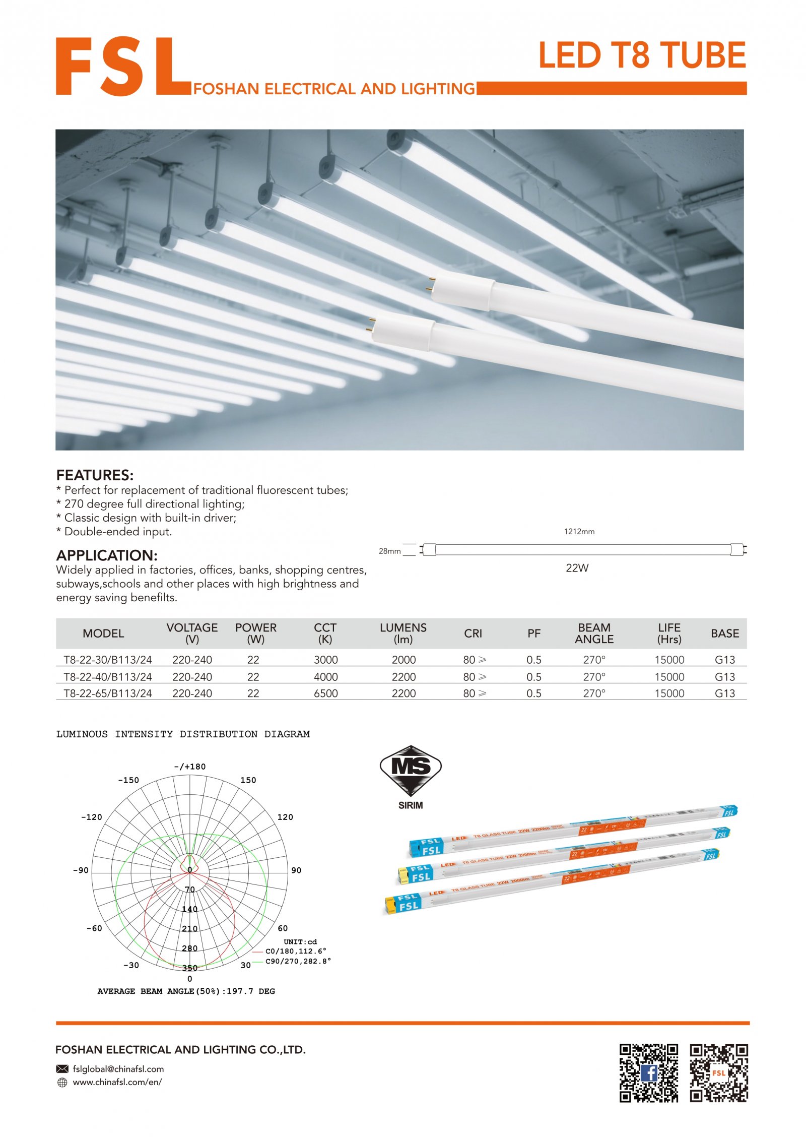 FSL T8 22W LED Tube 4FT