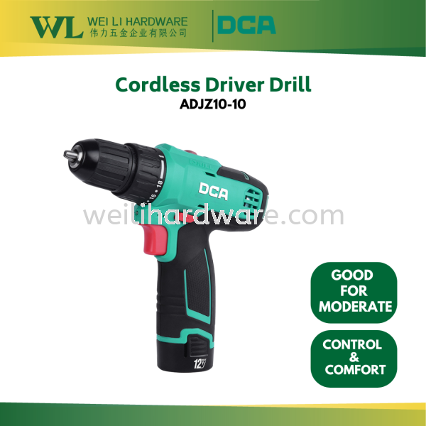 DCA ADJZ10-10 Cordless Driver Drill with 1 Charger & 2 Battery Set Cordless Drill & Screw Tools Drilling & Fastening Power Tools Penang, Malaysia, Butterworth Supplier, Suppliers, Supply, Supplies | Wei Li Hardware Enterprise Sdn Bhd