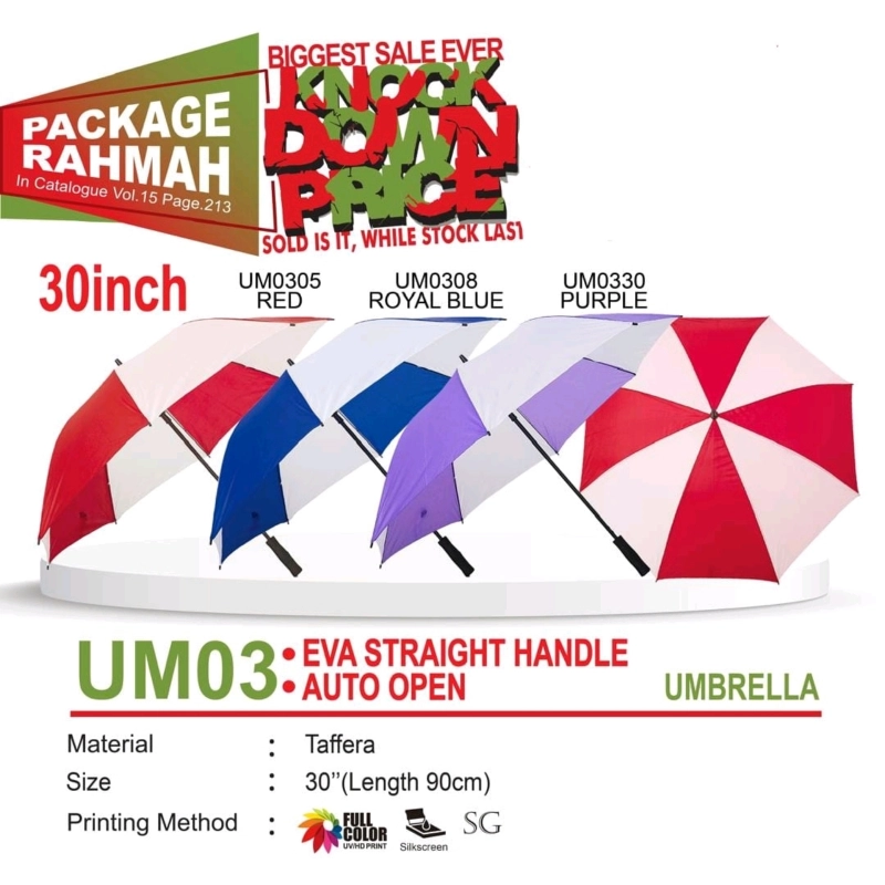 30inch Auto Open Umbrella FREE Logo PRINTING