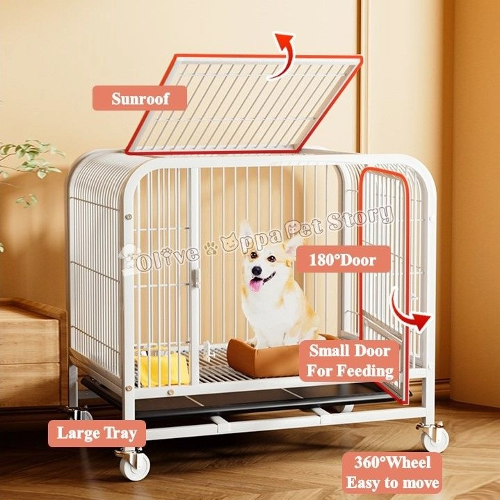 PREMIUM Pet Cage Bold Metal Large Dog Cage Kennel Crate Stainless Steel With 4 Wheels 狗狗笼子 狗笼子带轮子 宠物大笼子