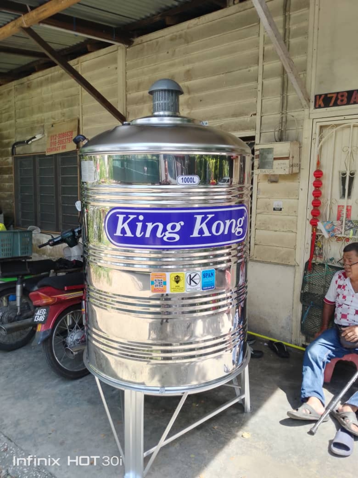 King Kong HR100 (1000L/220G) Vertical Round Bottom With Stand Stainless Steel Water Tank @ Kampung Pasir Puteh Baharu, Ipoh, Perak