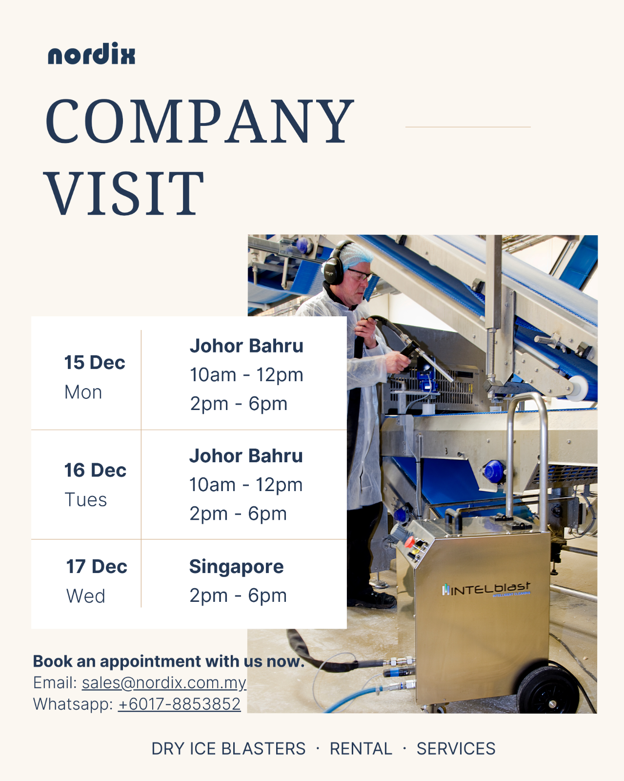 Dry Ice Blasting Sales Team in Johor Bahru & Singapore: Book Your Appointment Now