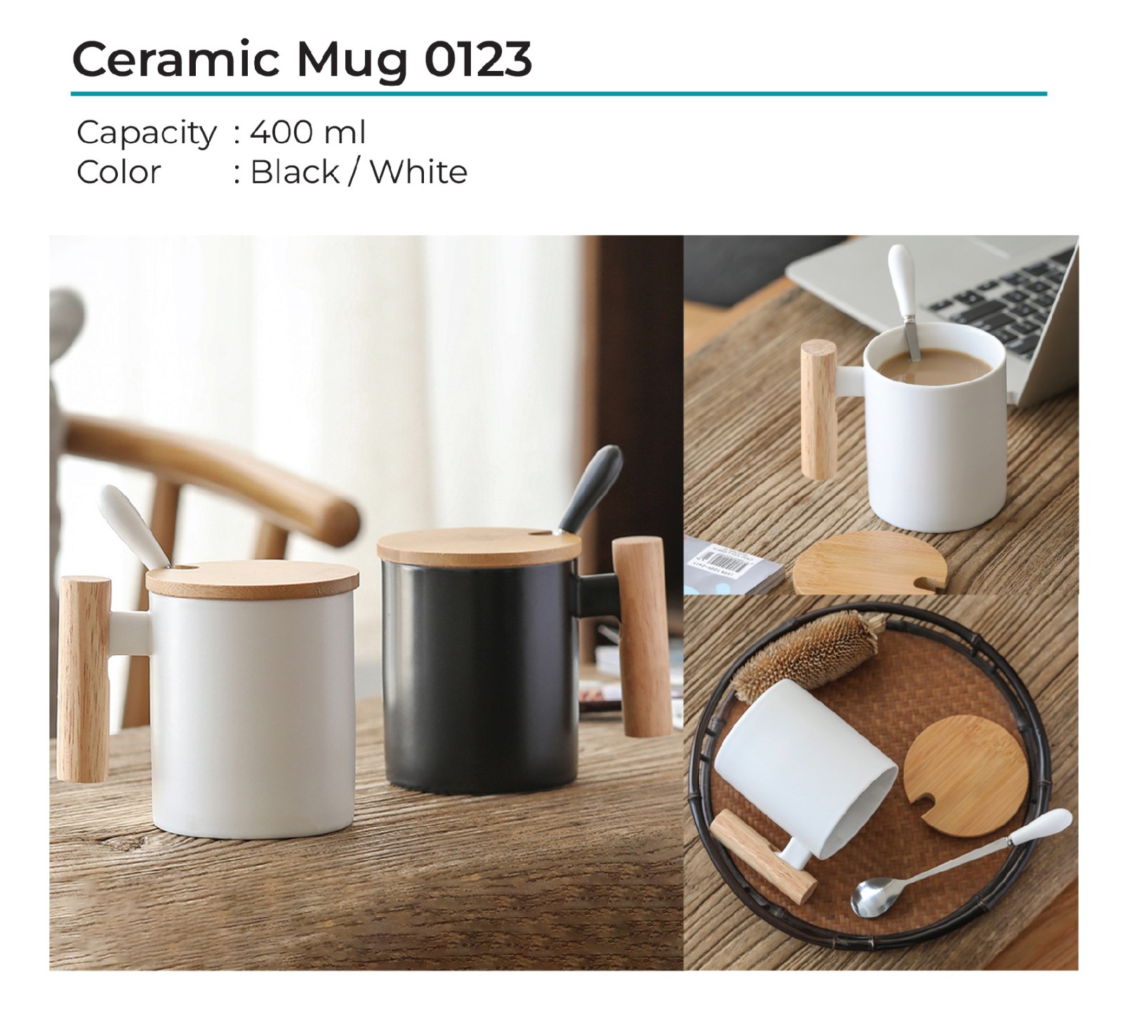 Ceramic Mug with Lid & Spoon 0123