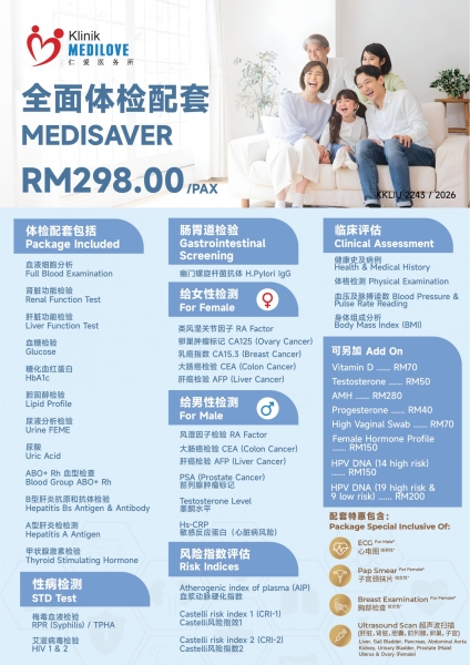 Male Health Screening RM 298 Blood Test Malaysia, Kuala Lumpur (KL), Selangor, Kepong, Cheras, Puchong Clinic | Klinik Medilove
