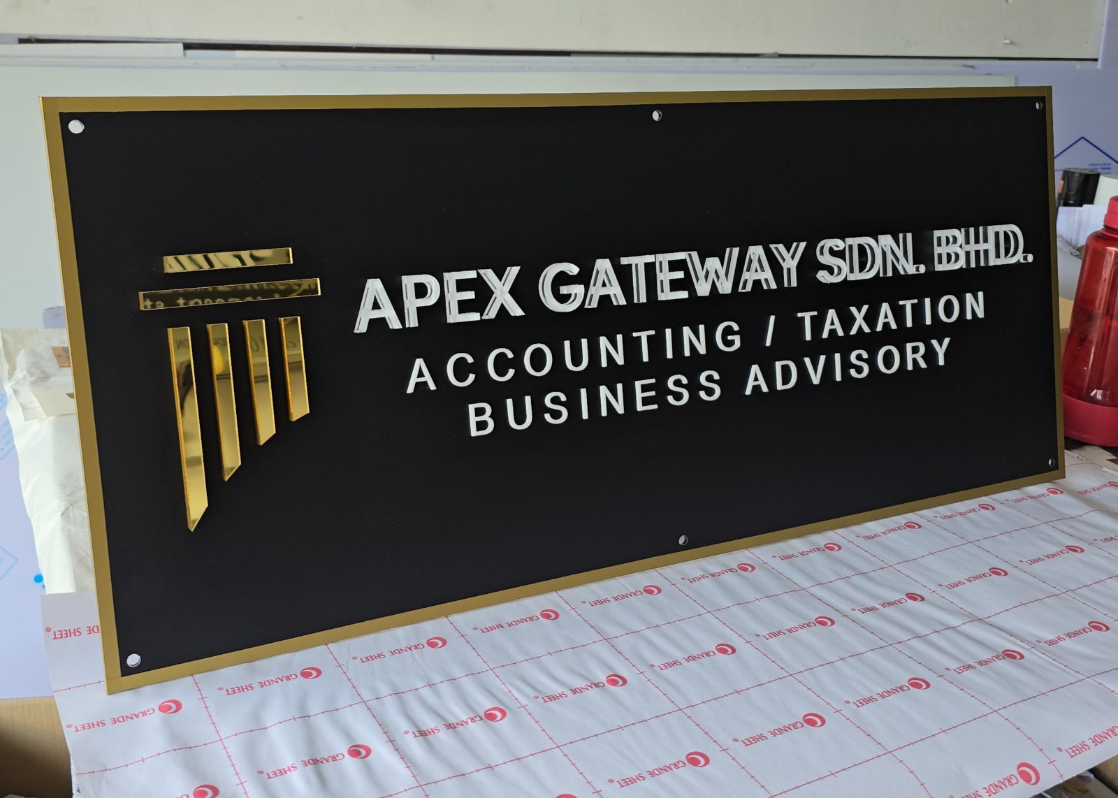3D Acrylic Signage with Mirror Gold, White & Clear Acrylic Lettering