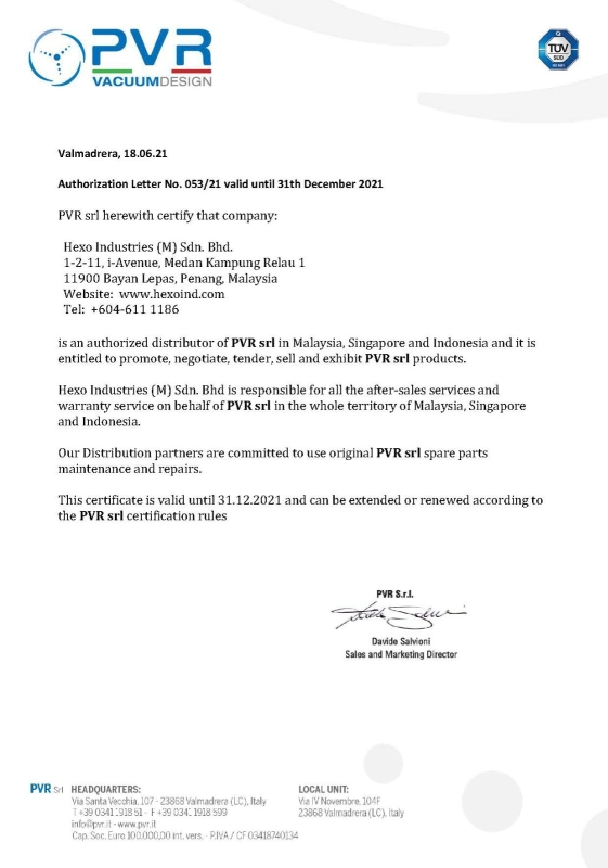 PVR Italy Authorized Distributor Letter