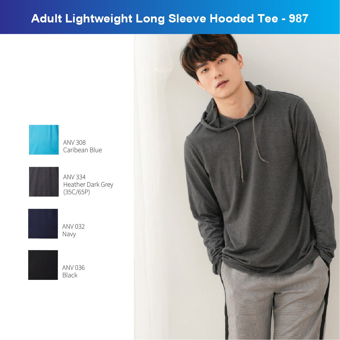 Adult Lightweight Long Sleeve Hooded Tee - 987