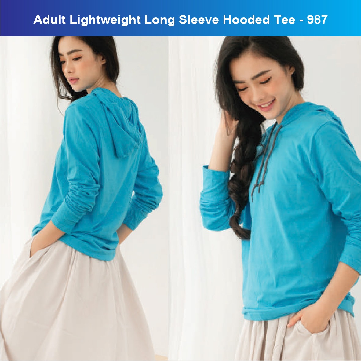 Adult Lightweight Long Sleeve Hooded Tee - 987