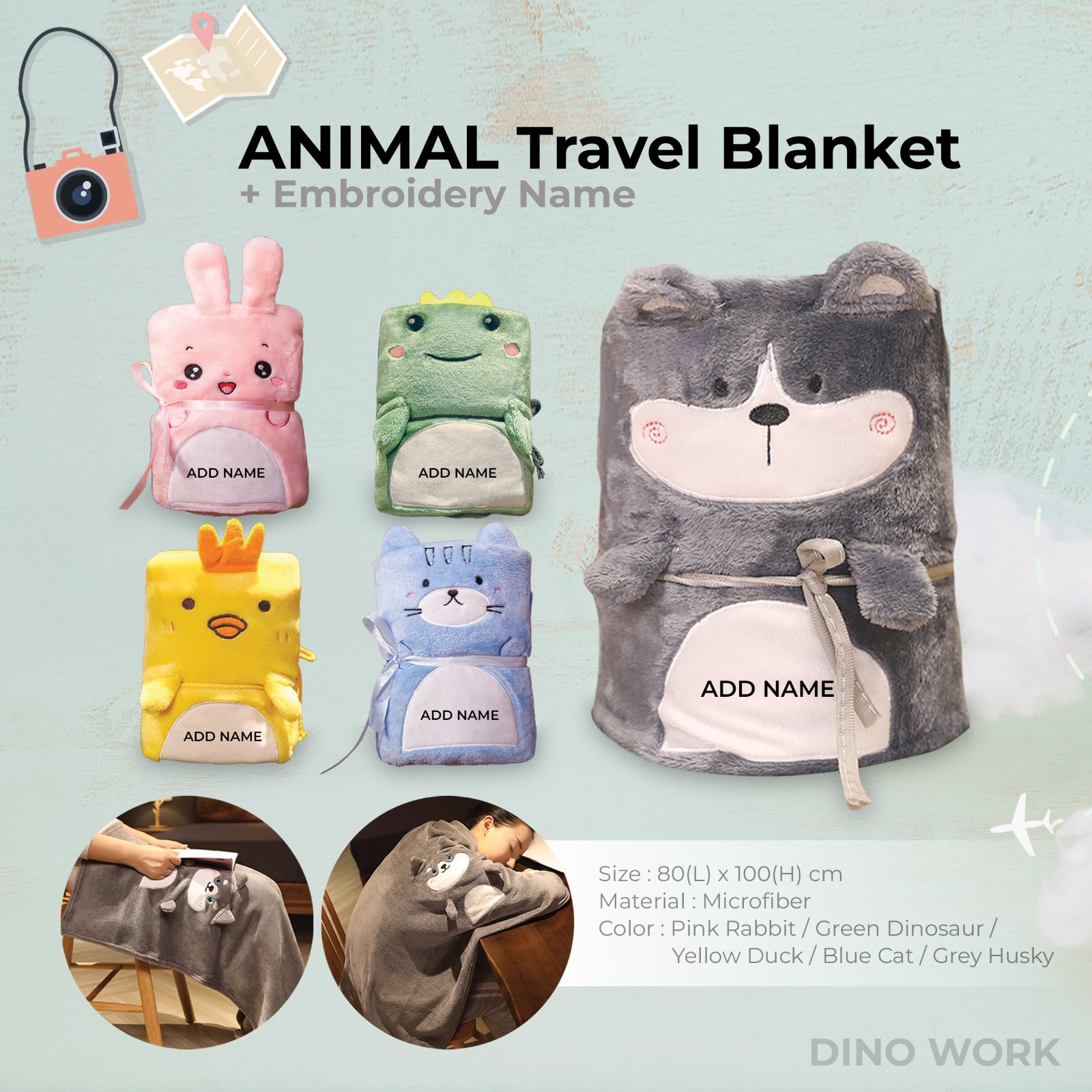 Personalised Animal Travel Blanket