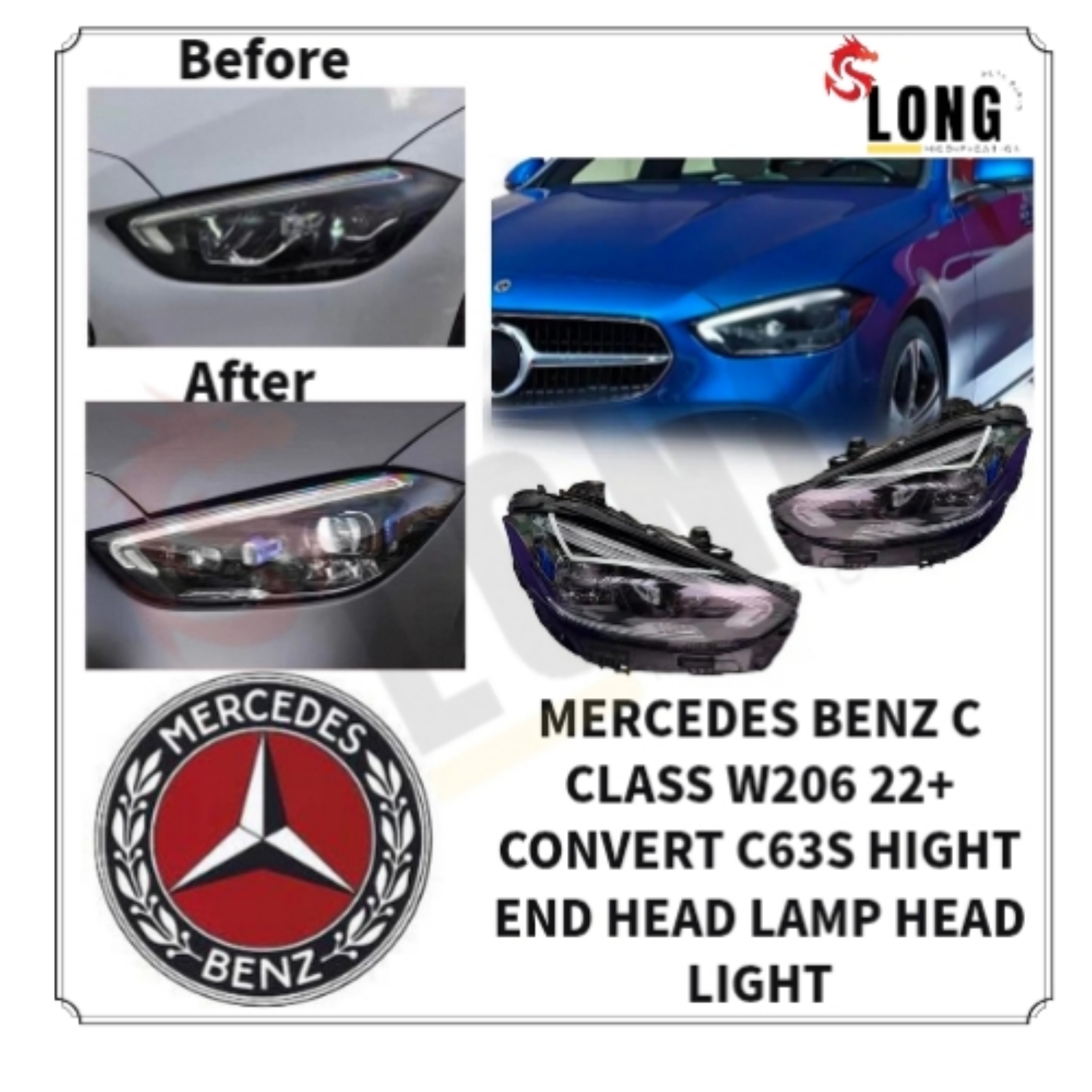 MERCEDES BENZ c class w206 22+ convert c63s hight end head lamp head light