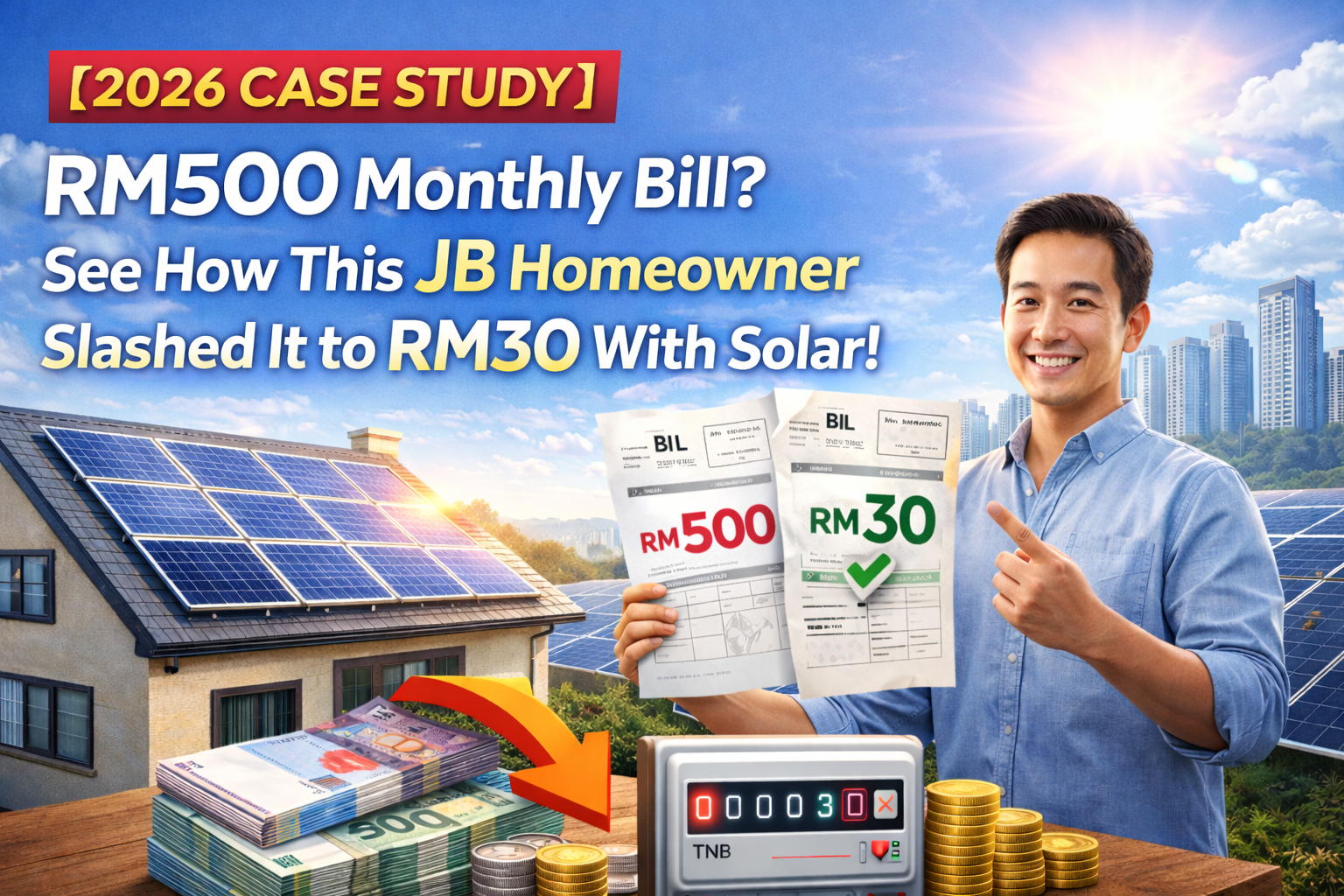 [2026 Case Study] Monthly TNB Bill at RM500? See How This JB Homeowner Slashed It to RM30 with Solar!