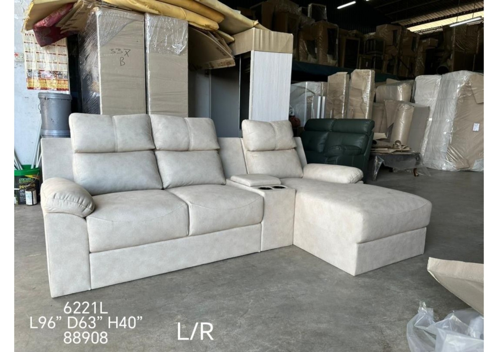 Modern L-Shape Sofa with Console & Cup Holder (Pet-Friendly Fabric)