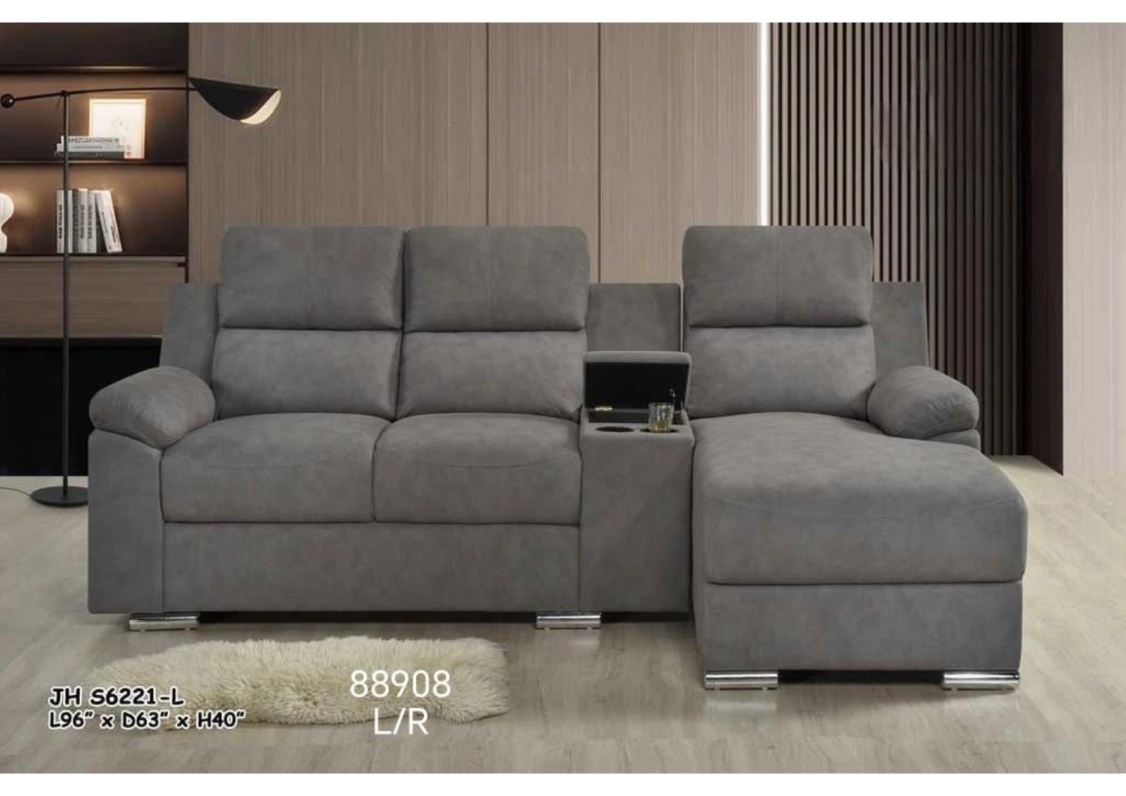 Modern L-Shape Sofa with Console & Cup Holder (Pet-Friendly Fabric)
