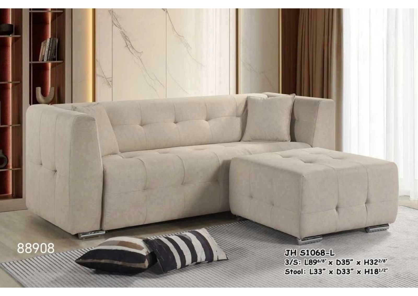 Modern Tufted 3-Seater Sofa with Matching Ottoman Stool �C JH S1068-L
