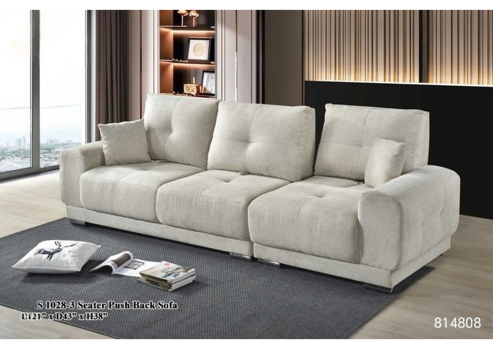 S 1028 Modern 3-Seater Push Back Sofa �C Adjustable Deep Seating & Premium Comfort