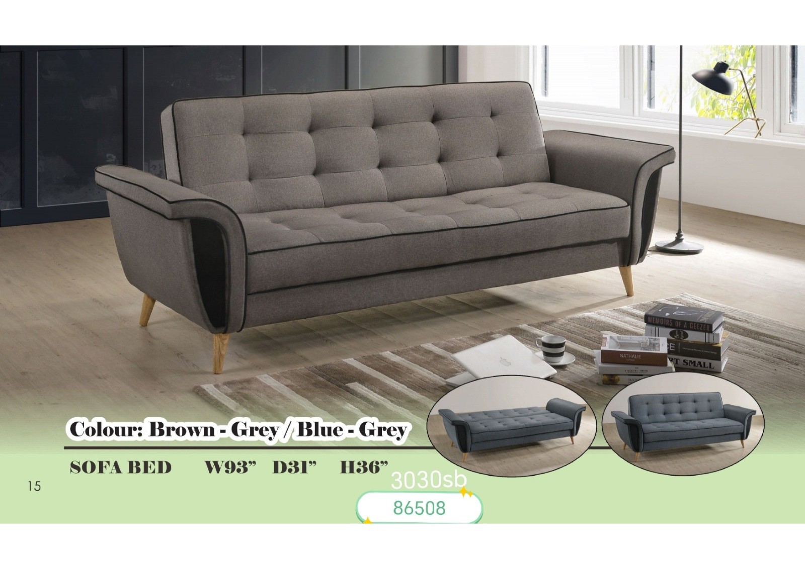 3030sb Contemporary Tufted Sofa Bed - Versatile Folding Daybed with Natural Wood Legs
