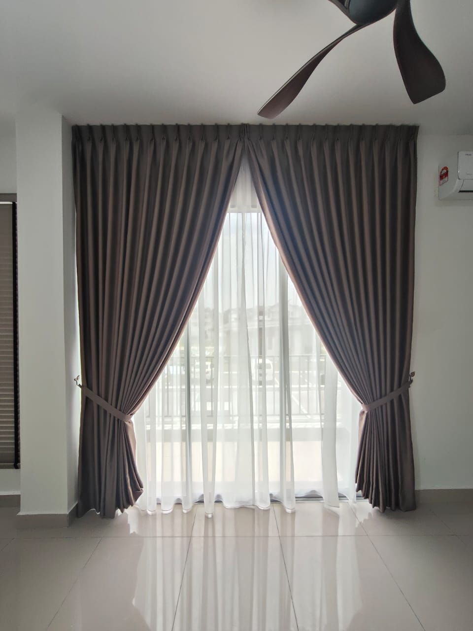 Blackout Curtain and Lace Curtain with French Pleat design installed with double railing; Lorong Bendahara 55J/KS7, Taman Sejati 5, 41000 Klang, Selangor