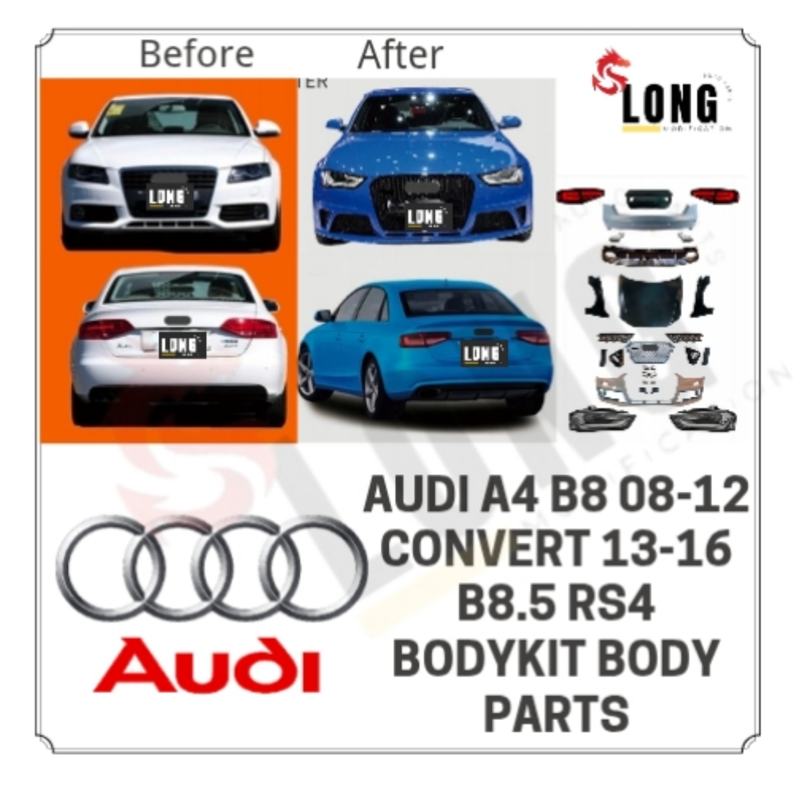 AUDI a4 b8 08-12 convert 13-16 b8.5 rs4 bodykit body parts