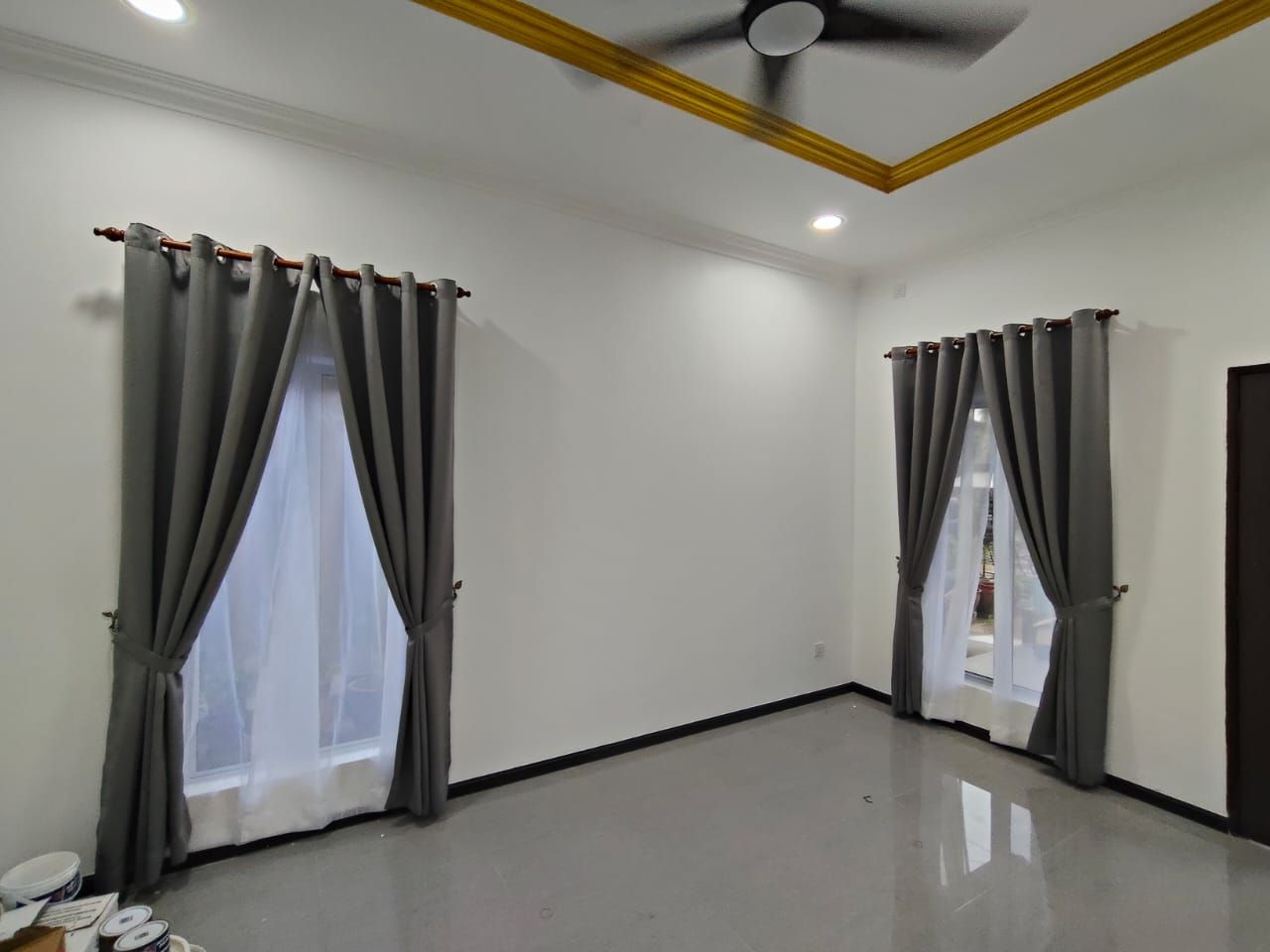 Plain Blackout Curtain and Lace Curtain installed with wooden rod and railing; Zebra Blind and Roller Blind installation; Kampung Telok Menegun, Klang, Selangor