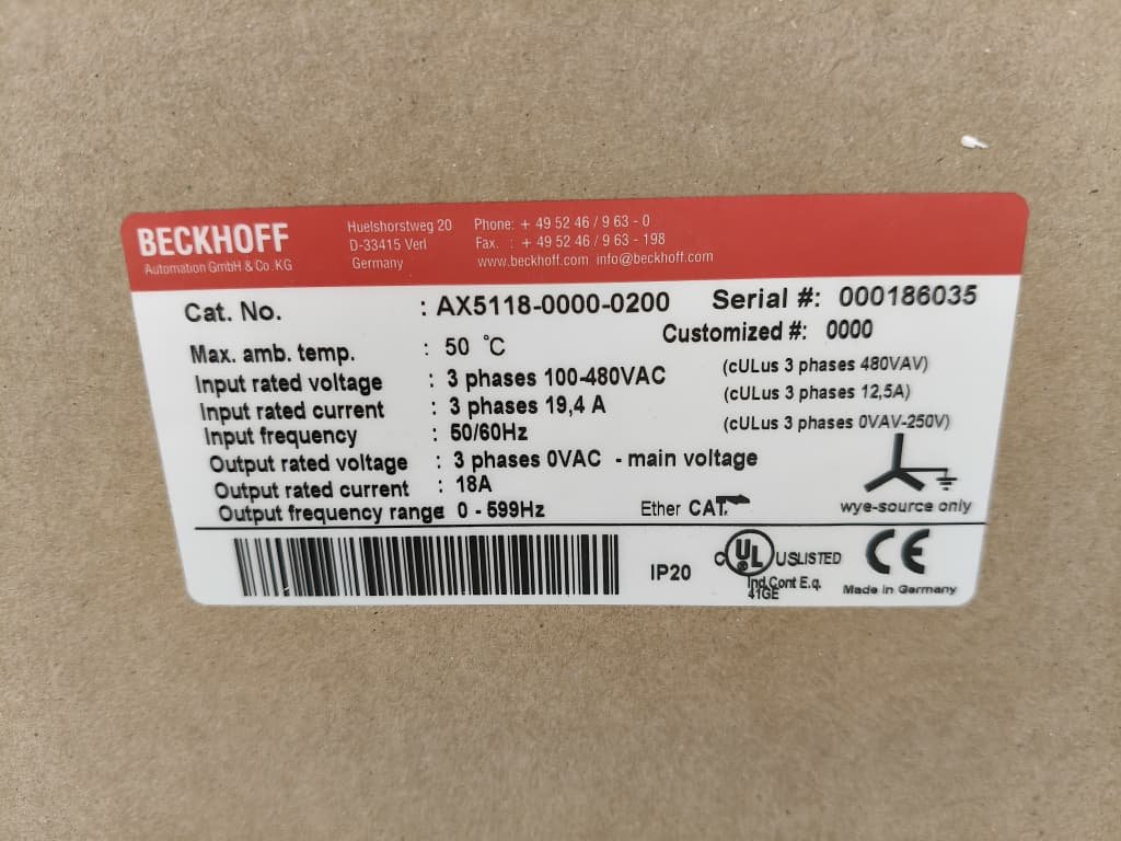 Beckhoff AX5118-0000-0200 EtherCAT Servo Drive Malaysia
