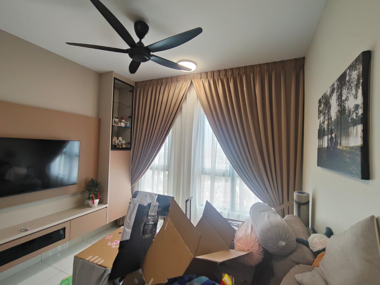 French Pleat Blackout Curtain and Lace Curtain installed with double railing; 82623, Jalan Langat, Bandar Bukit Tinggi 2, 41200 Klang, Selangor