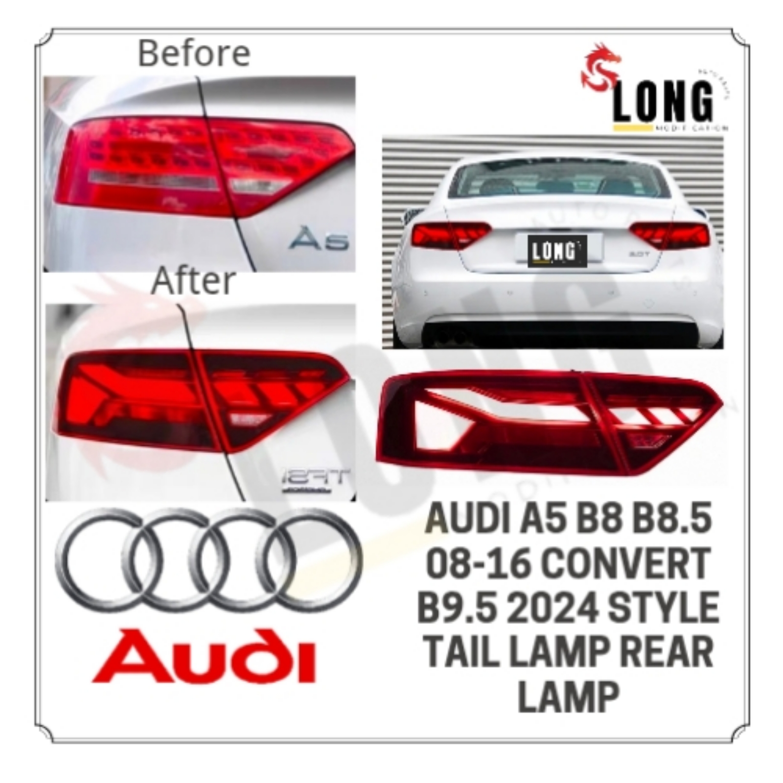 AUDI a5 b8 b8.5 08-16 convert b9.5 2024 style tail lamp rear lamp