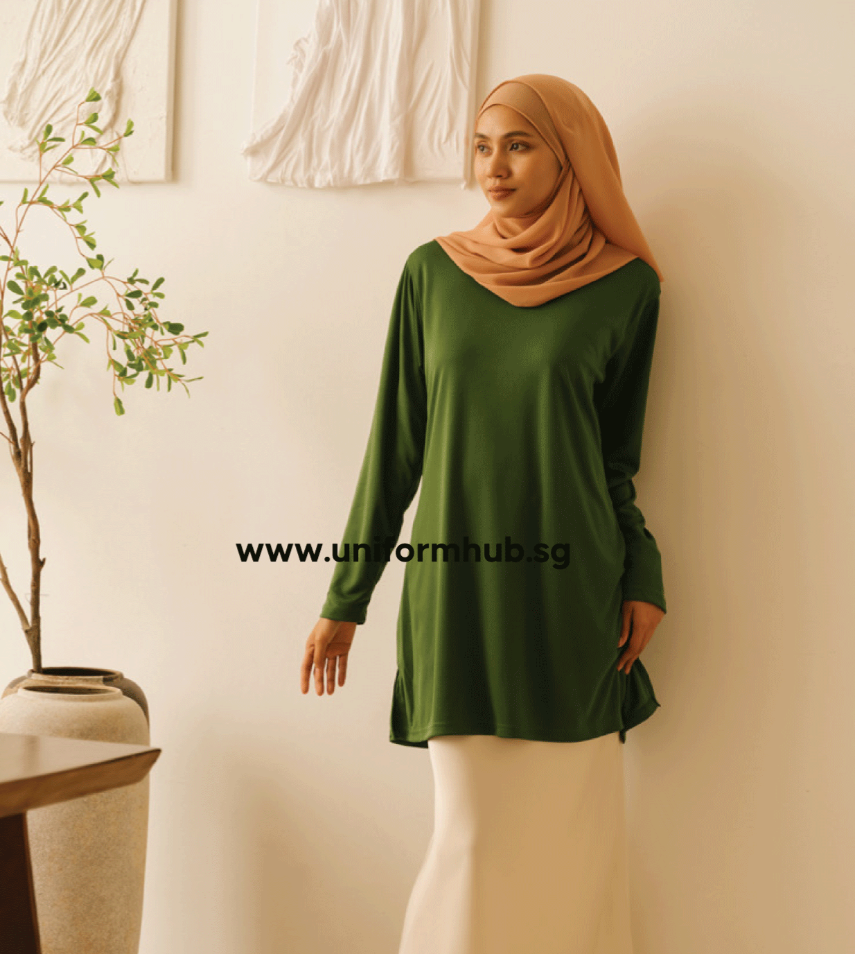 Quick Dry Muslimah Long Sleeve Malaysia (QDM56): Cooling Microfiber Shirt for Modest Wear, Uniform & Printing
