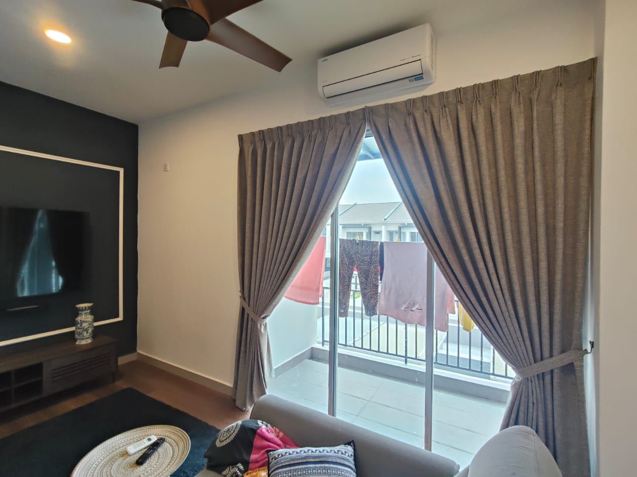Single Layer Blackout Curtain installed with railing; Lorong Bendahara 42a, Taman Sri Indah, 41200 Klang, Selangor