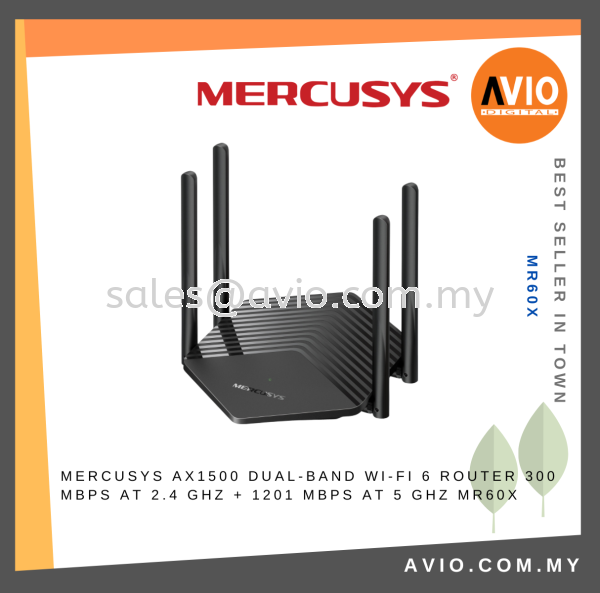 MERCUSYS AX1500 Dual-Band Wi-Fi 6 Router 300 Mbps at 2.4 GHz + 1201 Mbps at 5 GHz MR60X MERCUSYS Johor Bahru (JB), Kempas, Johor Jaya Supplier, Suppliers, Supply, Supplies | Avio Digital