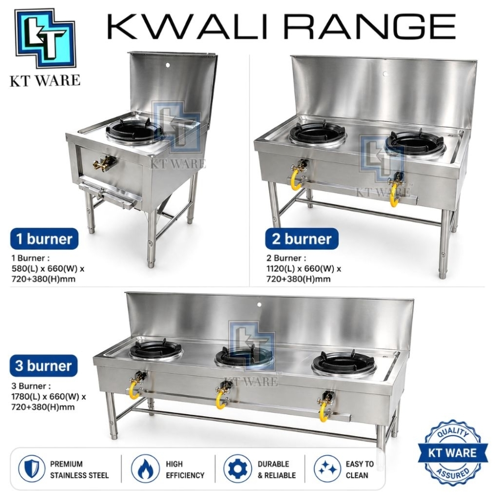KT WARE Stainless Steel 2 Burner Kwali Range / Dapur Gas 2 Tungku Stove / Dapur 2 Lubang / Dapur Mee Goreng