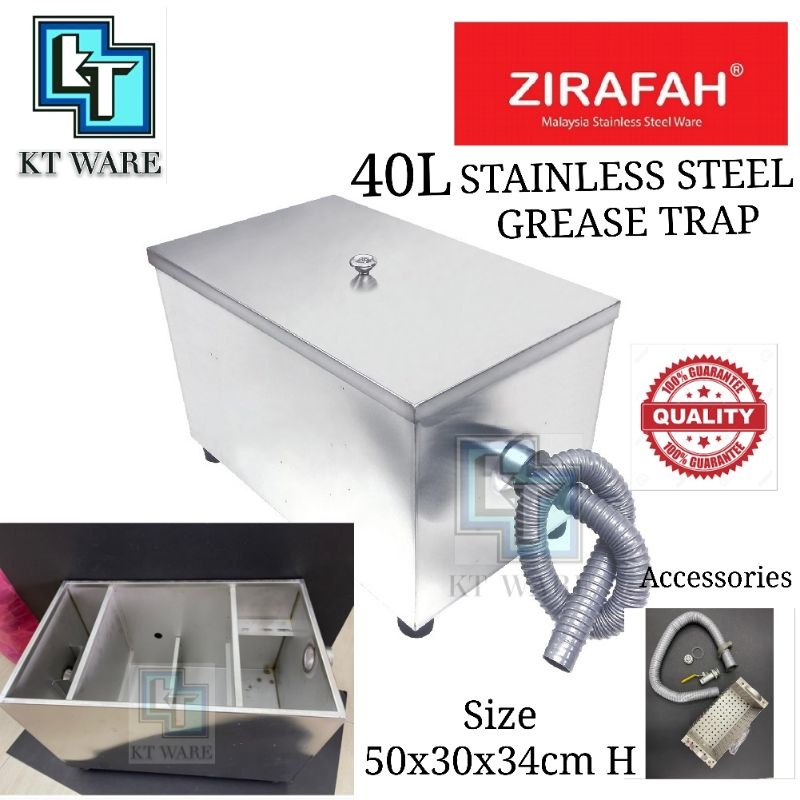 KT WARE Grease Trap Stainless Steel Trap Incrassation Interceptor For Restaurant Kitchen Perangkap Minyak Penapis