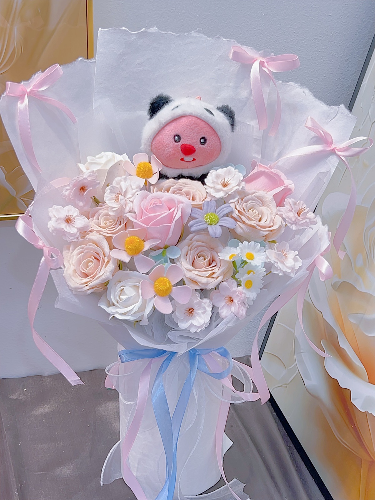 玩偶花束#肥皂花束 #混搭花束 #浅色花束 #粉色花束