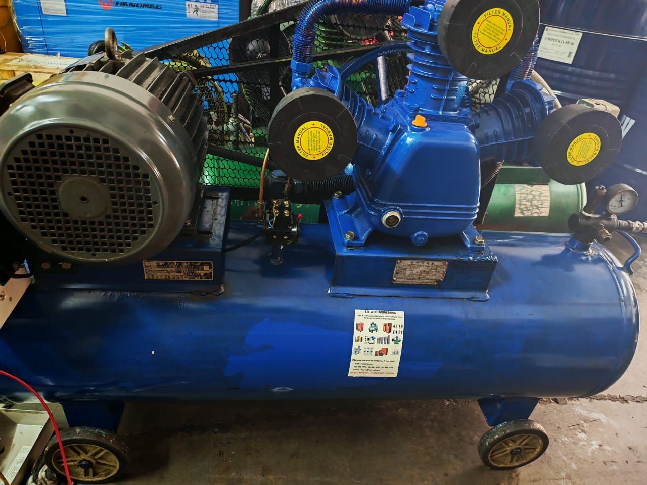 Used Piston Air Compressor 10HP with 10HP Teko Motor & New Bare Head  