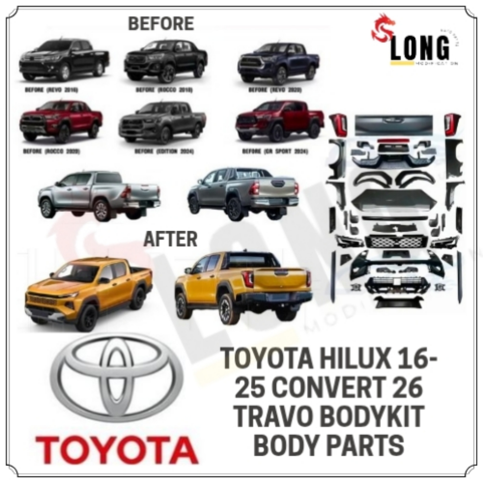Toyota hilux 16-25 convert 26 travo bodykit body parts 