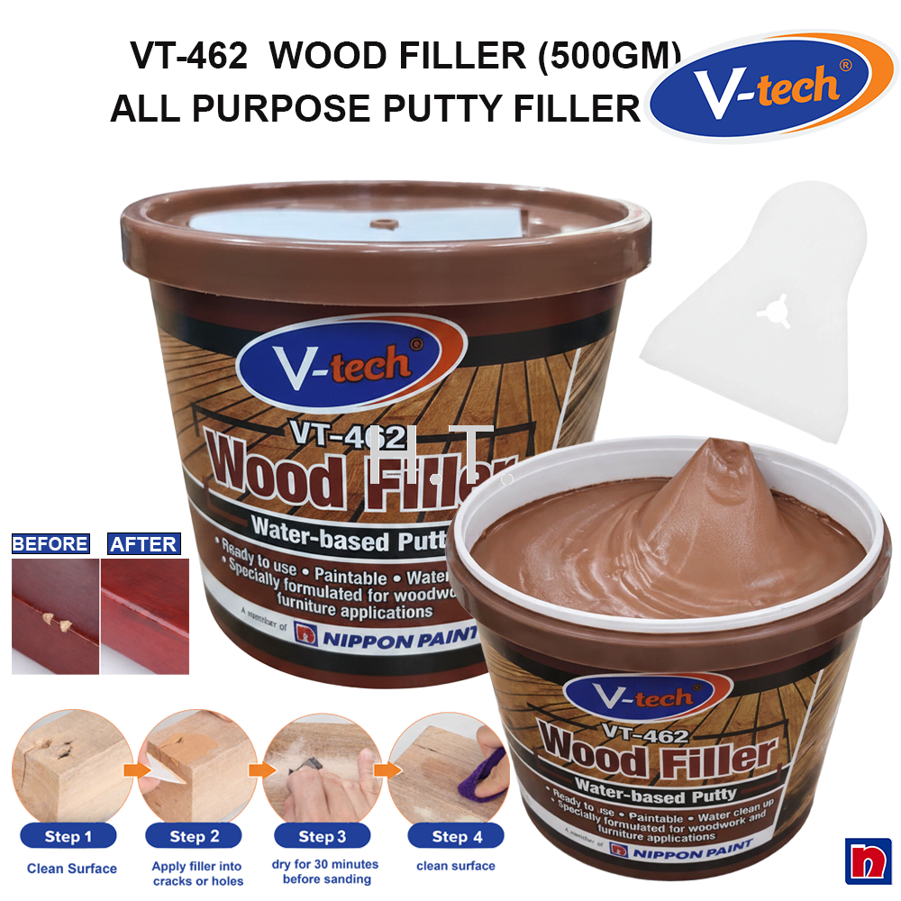 V-TECH ALL PURPOSE WOOD FILLER BROWN 500G | WOOD CRACK HOLE REPAIR PUTTY | VTECH FURNITURE WOOD REPAIR FILLER