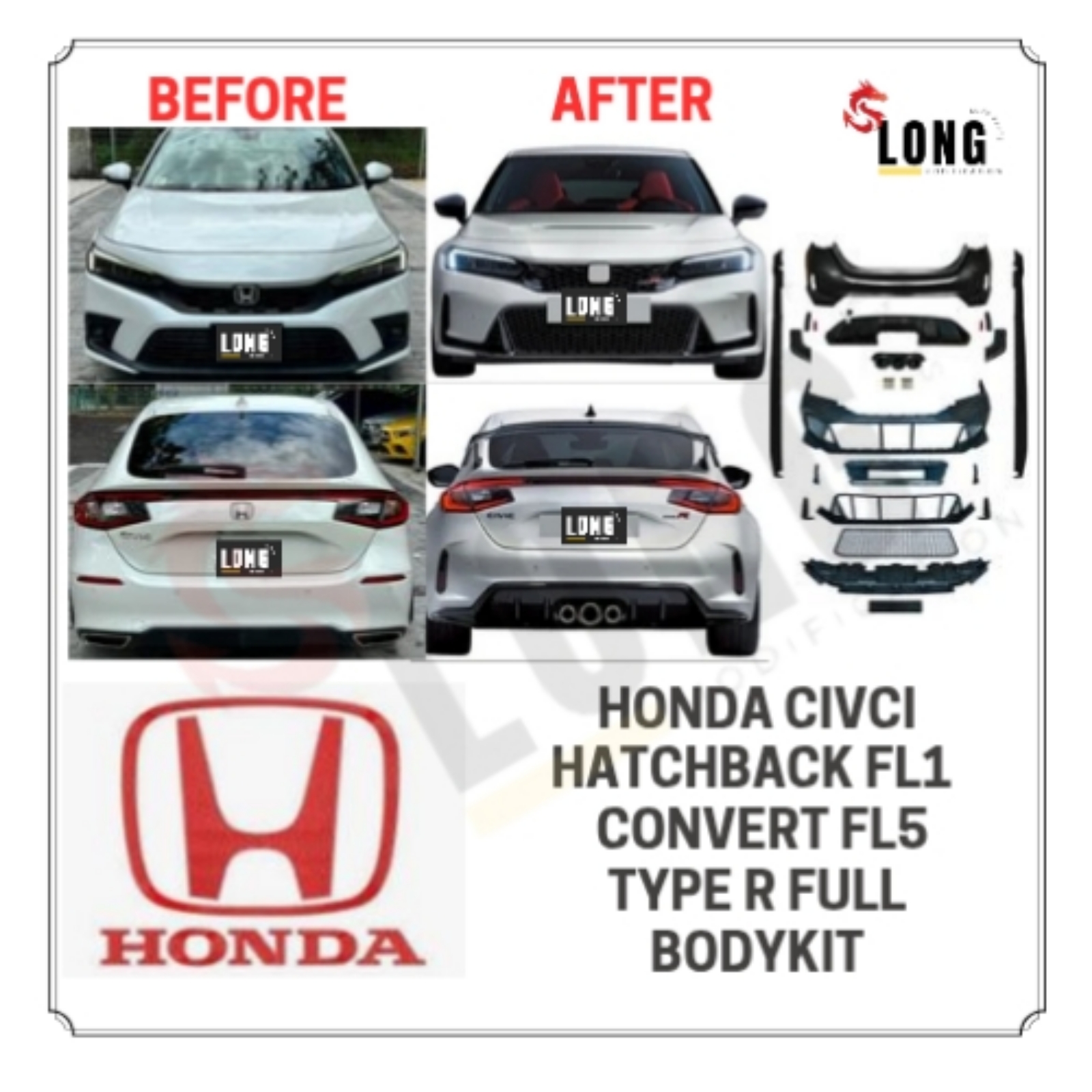 Honda Civci hatchback fl1convert fl5 type r full bodykit