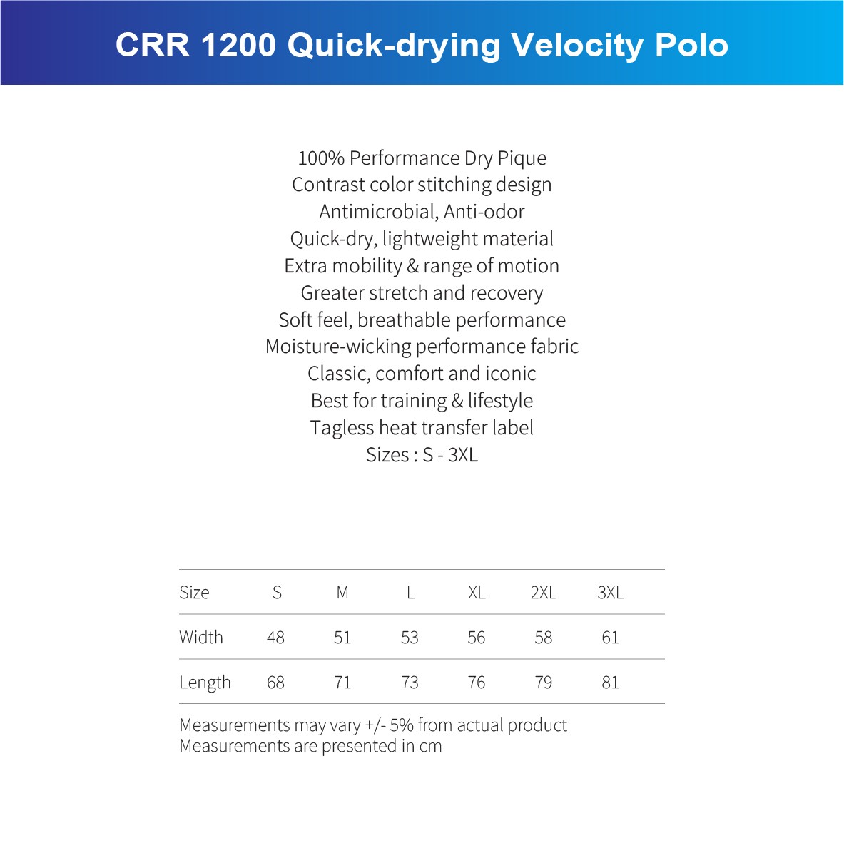 CRR 1200 Quick-drying Velocity Polo