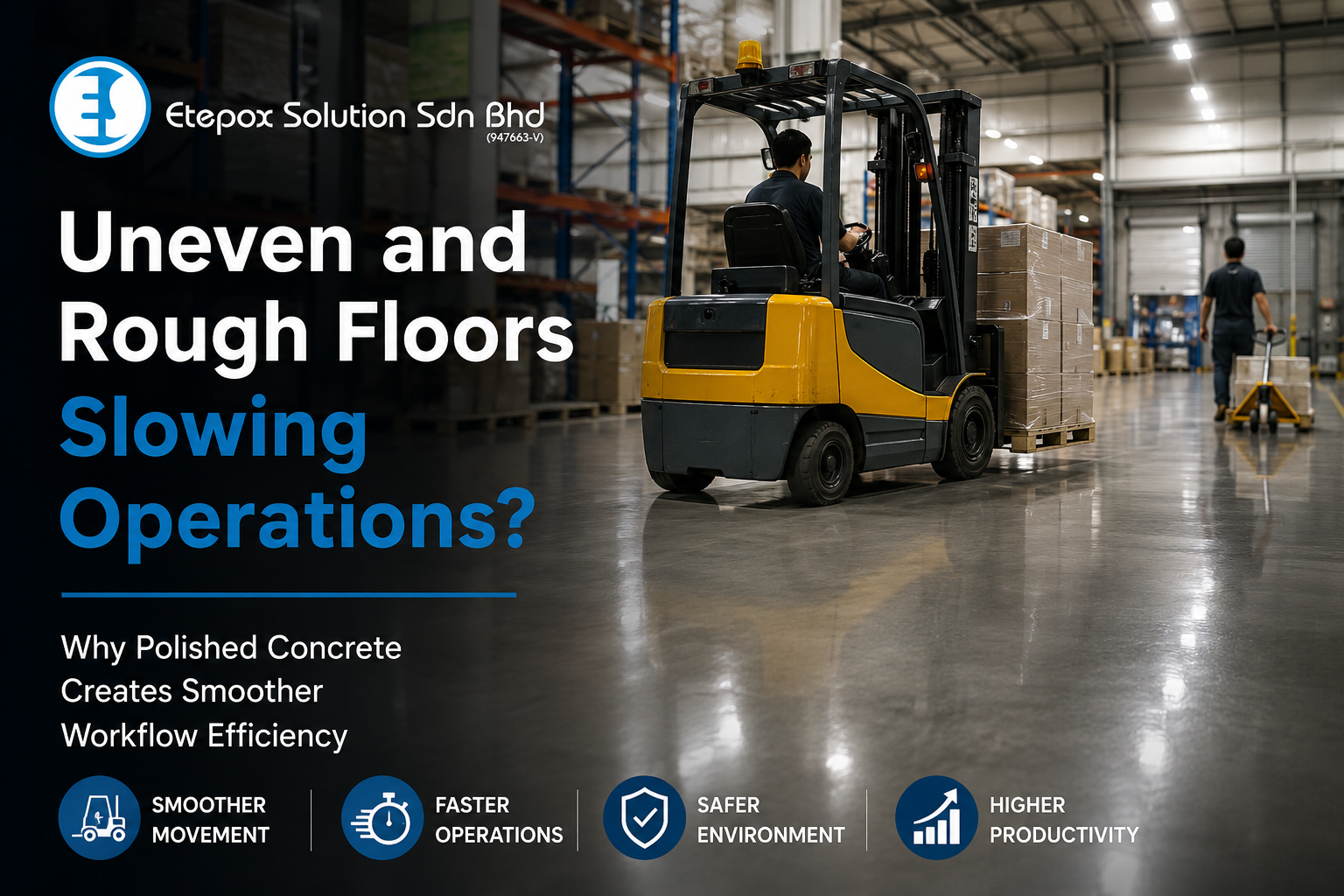 Uneven and Rough Floors Slowing Operations? Why Polished Concrete Creates Smoother Workflow Efficiency