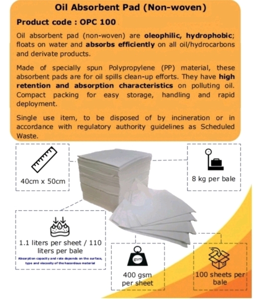 Oil Absorbent Pad (Non-Woven) Oil Spill Control Cleaner Kuala Lumpur (KL), Malaysia, Selangor, Salak South, Balakong Supplier, Suppliers, Supply, Supplies | Cheong Seng Hardware Sdn Bhd