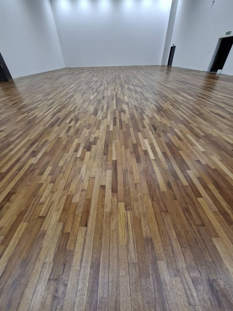 Solid timber flooring Merbau wood installation at Dewan Badminton Stadium,Sports Flooring at Kuala Lumpur,Selangor ,Seremban,Melaka,Pahang 