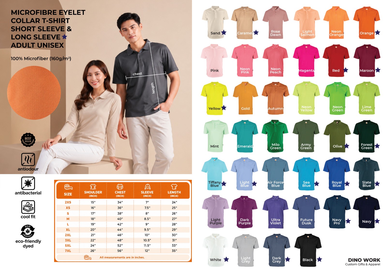 Unisex Collar T-shirt, Short Sleeve & Long Sleeve, Dry Fit