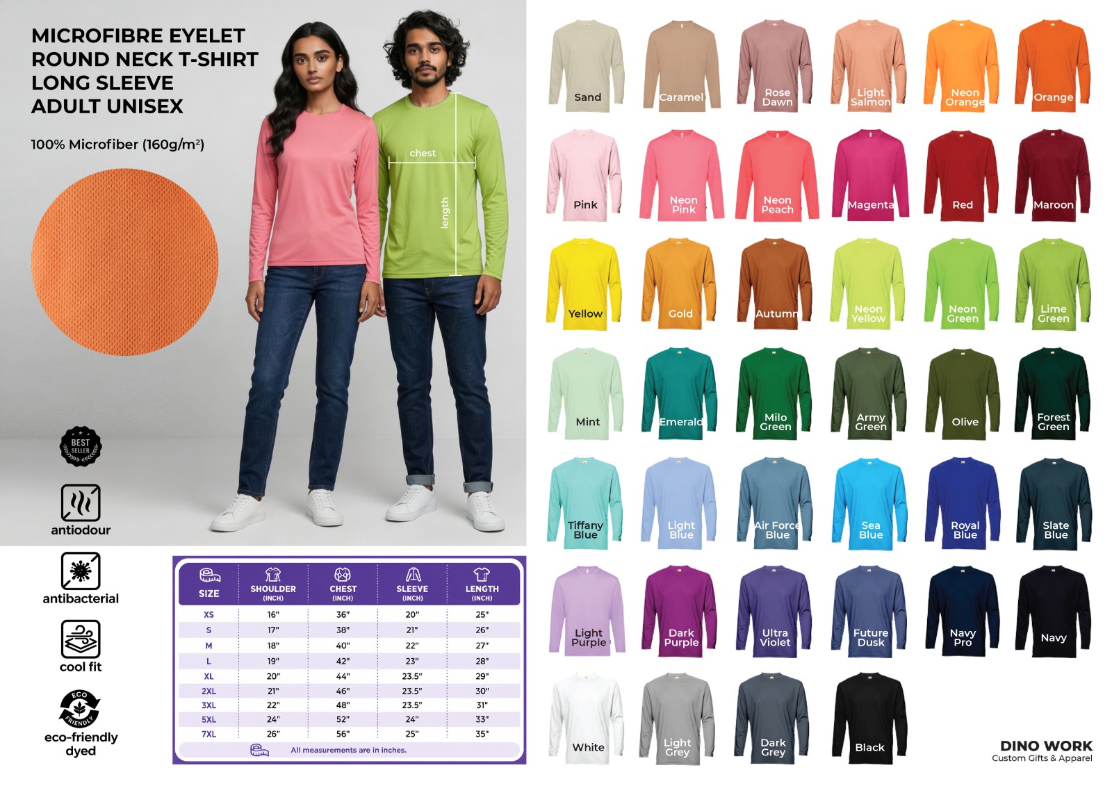 Dry Fit Round Neck Long Sleeve T-shirt (Oren - QD54) (Unisex)