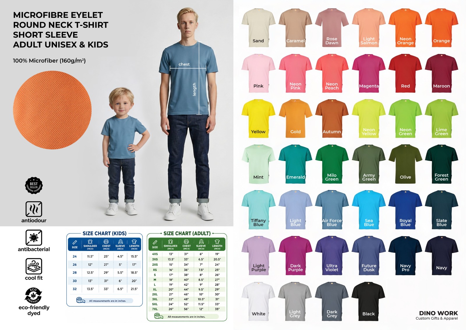 Dry Fit Round Neck Short Sleeve T-shirt (Oren - QD04 Adult & QD68 Kids )